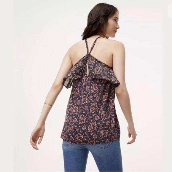 Loft ruffle mixed media paisley top nwt - Picture 3 of 8